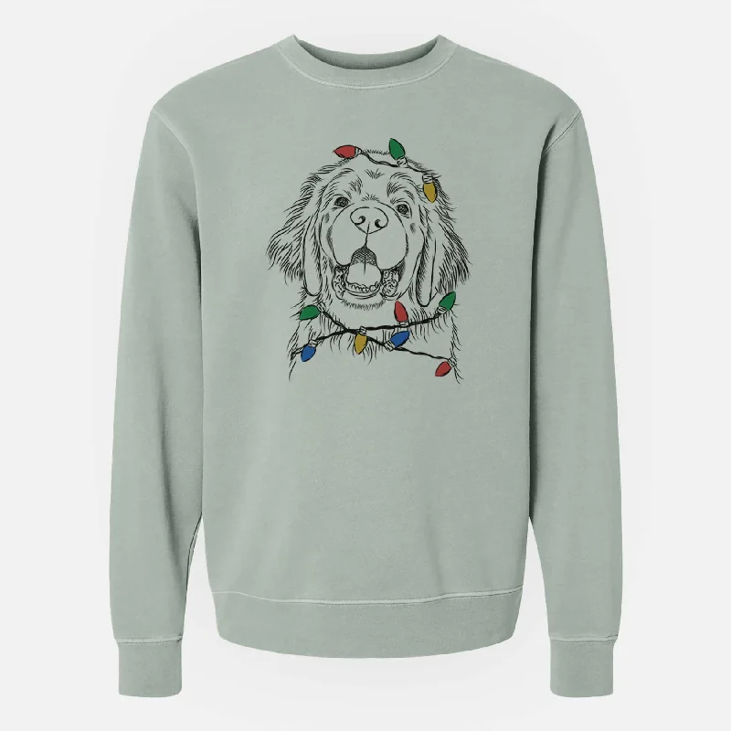 Christmas Lights Mozart the Newfoundland - Unisex Pigment Dyed Crew Sweatshirt Hoodie with Raglan Sleeves Sporty Comfortable