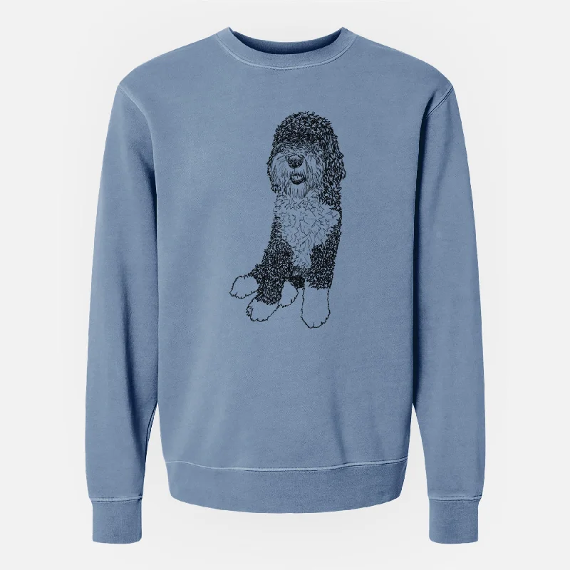 Doodled Whittaker the Sheepadoodle - Unisex Pigment Dyed Crew Sweatshirt Hoodie with Pocket Utility Practical