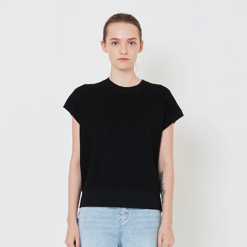 Women Knit Top - Black - SW2410165D Silk Knit Top