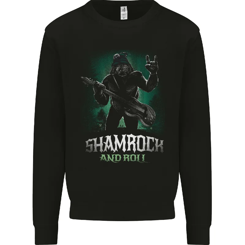 Bigfoot Shamrock n Roll Funny St Patricks Day Mens Sweatshirt Jumper Hoodie with V-Neck Classic Versatile