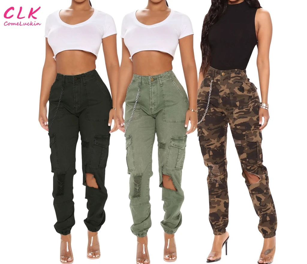 Hollow Out Ripped Jeans Women Casual Big Pocket Denim Trouser 2023 High Waist Stretch Camouflage Cargo Jeans Woman Trousers Hiking Durable Hollow Out Ripped Jeans Women Casual Big Pocket Denim Trouser 2023 High Waist Stretch Camouflage Cargo Jeans Woman Trousers Hiking Durable