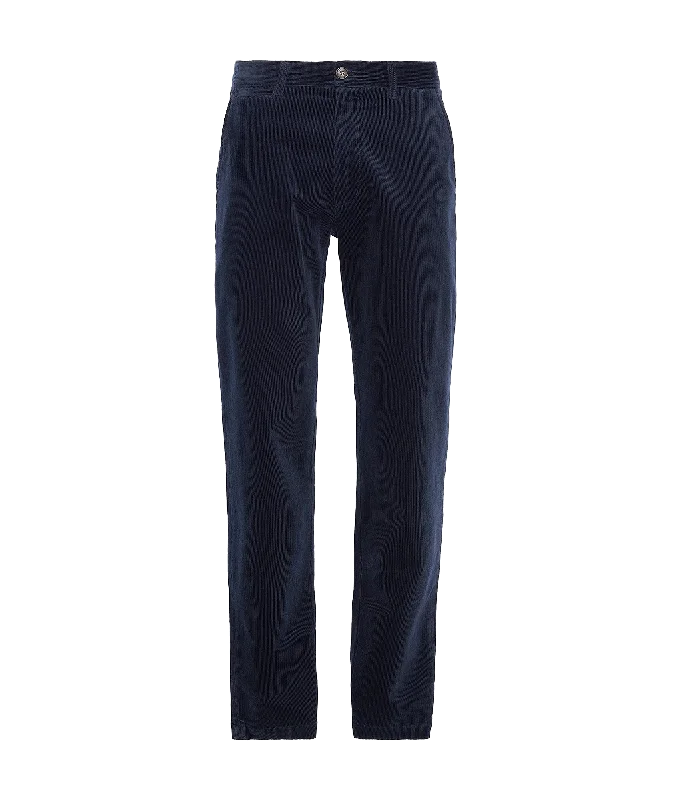 Stretch Cord Tailored Trousers - Navy Trousers Corduroy Warm