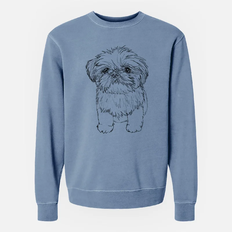 Doodled Gertrude McFuzz the Mini Shih Tzu - Unisex Pigment Dyed Crew Sweatshirt Hoodie with Strings Custom Fit Adjustable