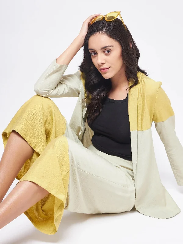 PANNKH Pista Green Flaunt Yourself In Solid Colorblock Blazer With Matching Pants Set Spring Women's Coat