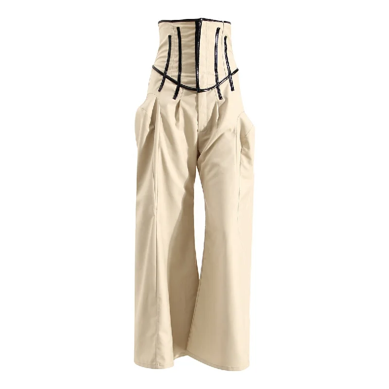 OUDINA Guangzhou Original Design Female Adjustable Fishbone Women Casual Wide Leg Pants High Waist Khaki Trousers For Ladies Trousers chic fashionable OUDINA Guangzhou Original Design Female Adjustable Fishbone Women Casual Wide Leg Pants High Waist Khaki Trousers For Ladies Trousers chic fashionable