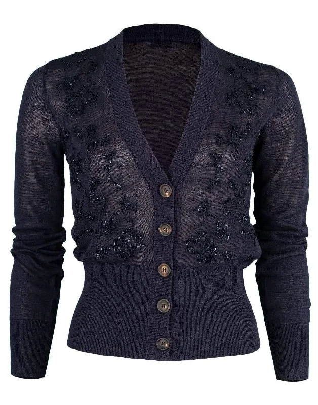 Embroidered V-Neck Paillette Cardigan Handmade Hand-knitted Hand-woven