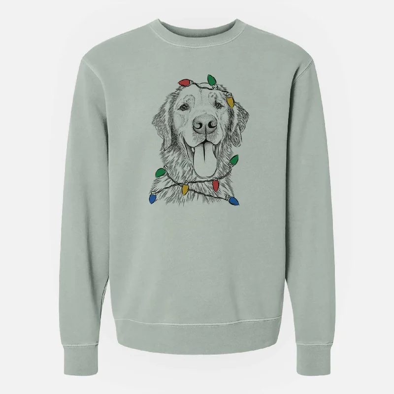 Christmas Lights Oliver Tredup the Golden Retriever - Unisex Pigment Dyed Crew Sweatshirt Hoodie with Illustration Artistic Creative