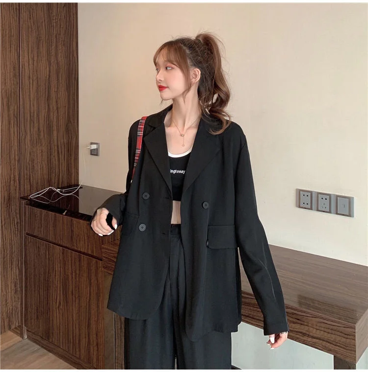 Wjczt Causal Loose Blazer Wide Leg Pants Two Pieces Set Women 2022 Spring Autumn Basic Solid Coats+Trousers Outfits Office Lady Suit Women's Designer Suit Wjczt Causal Loose Blazer Wide Leg Pants Two Pieces Set Women 2022 Spring Autumn Basic Solid Coats+Trousers Outfits Office Lady Suit Women's Designer Suit