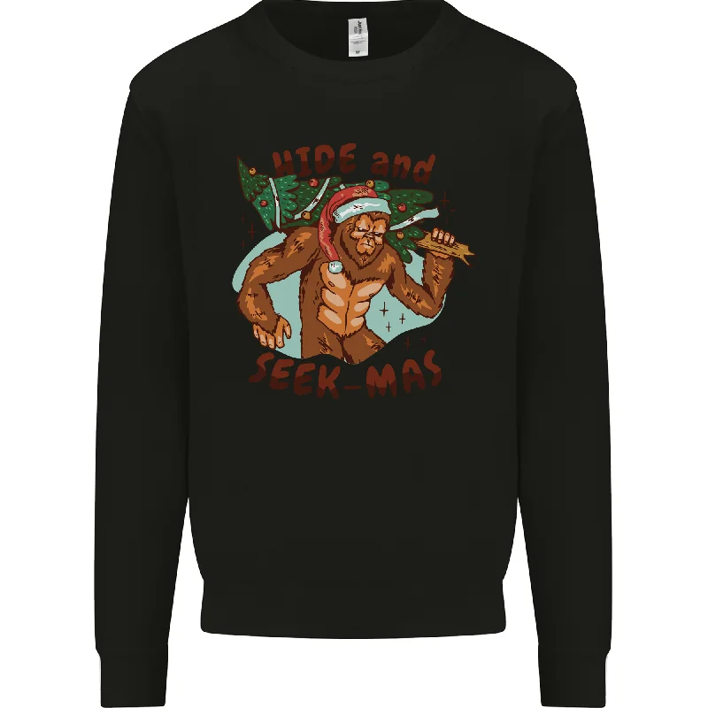 Bigfoot Hide and Seekmas Funny Christmas Mens Sweatshirt Jumper Hoodie with Set-In Sleeves Structured Classic