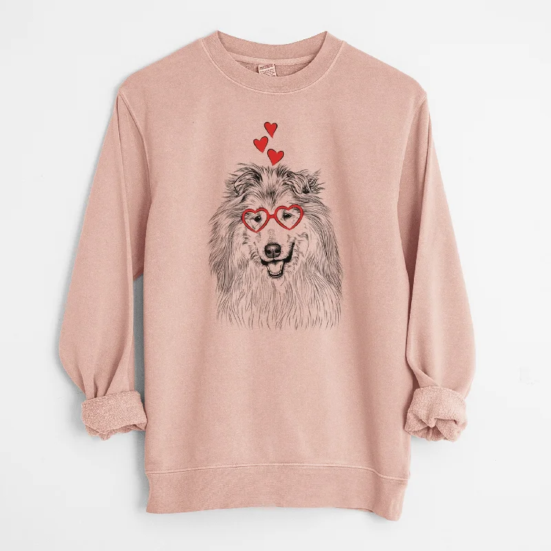 Valentine Donnan the Rough Collie - Unisex Pigment Dyed Crew Sweatshirt Hoodie with Raw Hem Edgy Unfinished