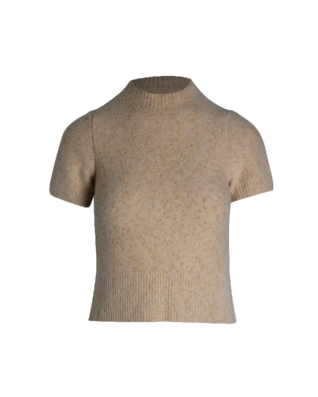 Sandro Paris Short Sleeve Knit Top in Peach Cotton Business Knit Top