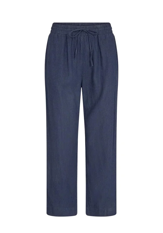 Freequent Lava Linen Ankle Trousers, Navy Blazer Women's Professional Jacket