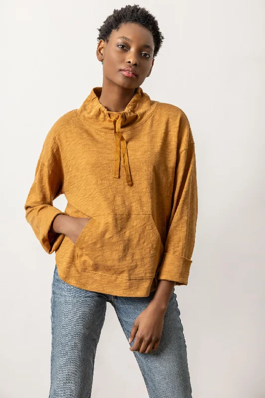 Drawstring Pullover Tapered Sleeve Pullover