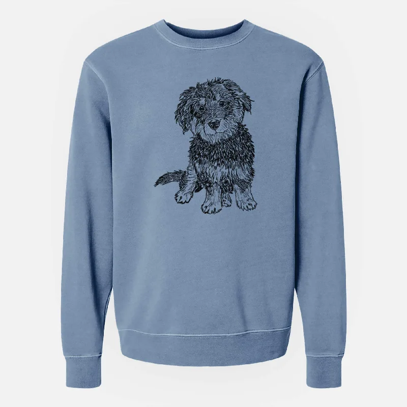 Doodled Remy the Mini Bernedoodle - Unisex Pigment Dyed Crew Sweatshirt Hoodie with Ribbed Hem Stretchable Secure