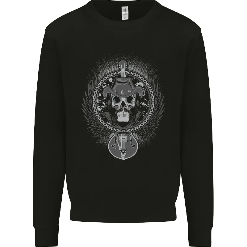 Cowboy Rock Skull Guitar Country Music Mens Sweatshirt Jumper Hoodie with Stripes Bold Sporty Cowboy Rock Skull Guitar Country Music Mens Sweatshirt Jumper Hoodie with Stripes Bold Sporty