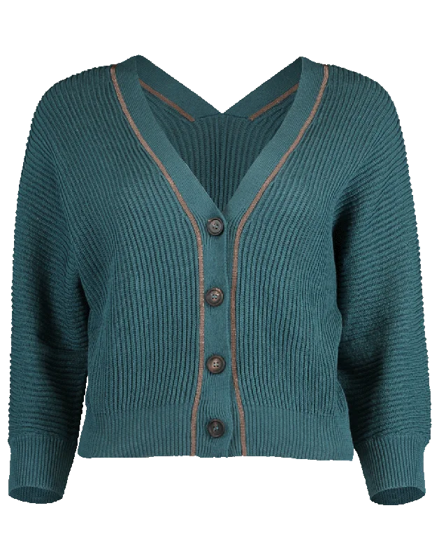Cropped Button V-Neck Cardigan Wool Fabric Cashmere Fabric Tweed Fabric