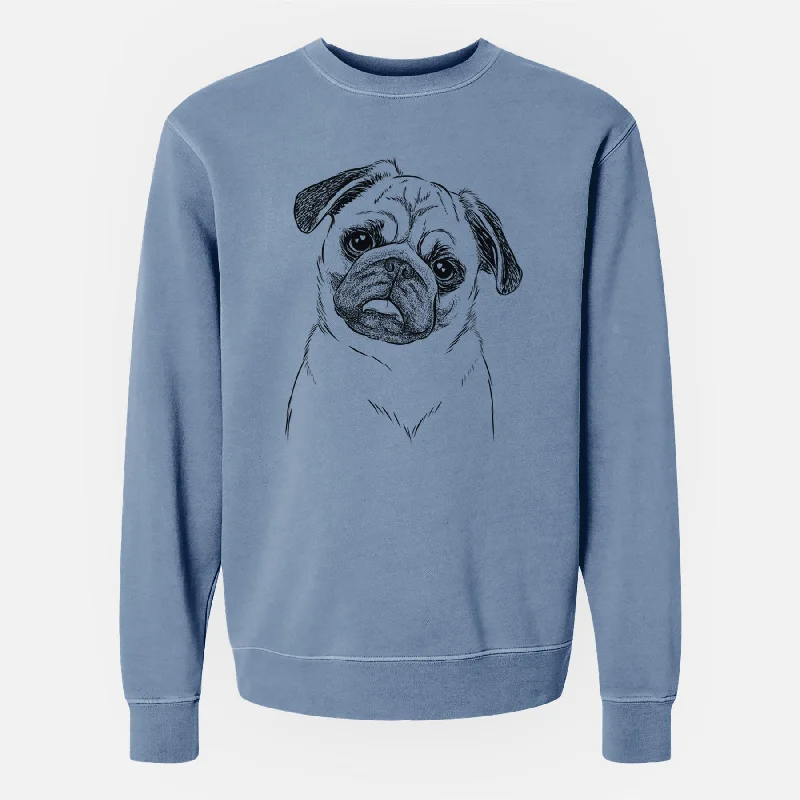 Bare Macy the Pug - Unisex Pigment Dyed Crew Sweatshirt Hoodie with Hidden Zipper Minimalist Clean