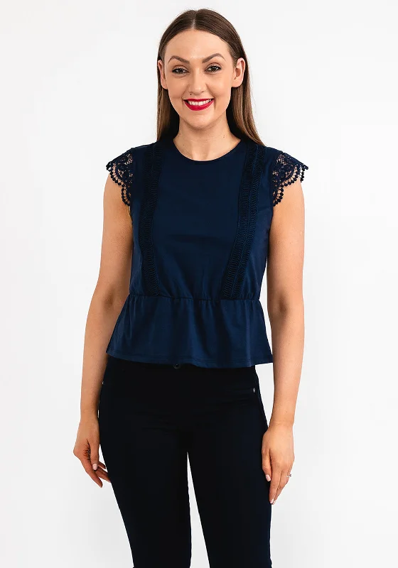 Vero Moda Caia Lace Trim Peplum Top, Navy Blazer Women's Trendy Jacket