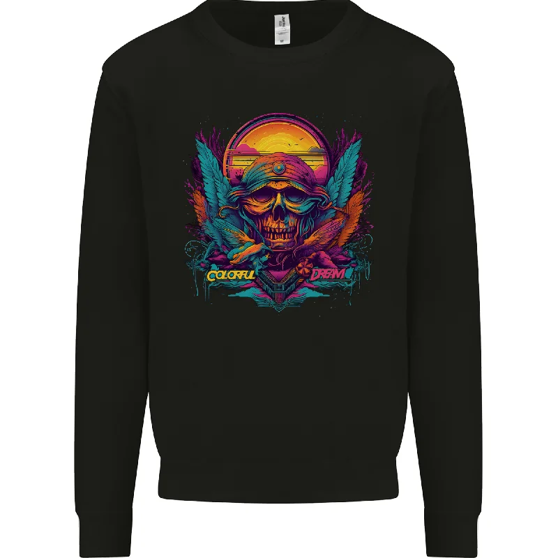Colourful Dream Sunset Skull Mens Sweatshirt Jumper Hoodie with Drop Shoulder Relaxed Streetwear Colourful Dream Sunset Skull Mens Sweatshirt Jumper Hoodie with Drop Shoulder Relaxed Streetwear