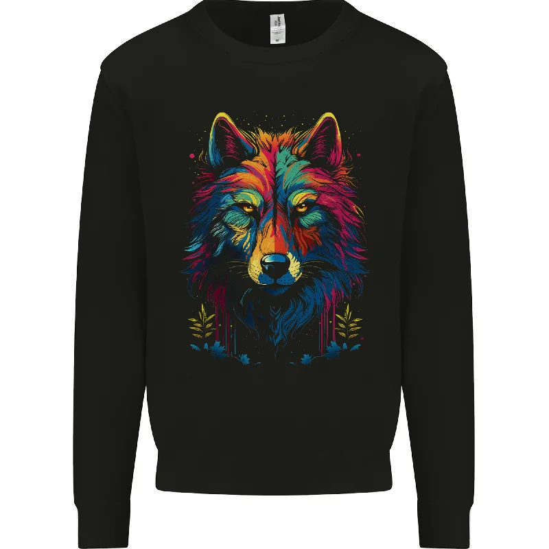 Colourful Fantasy Wolf Face Mens Sweatshirt Jumper Hoodie with Raglan Sleeves Sporty Comfortable Colourful Fantasy Wolf Face Mens Sweatshirt Jumper Hoodie with Raglan Sleeves Sporty Comfortable