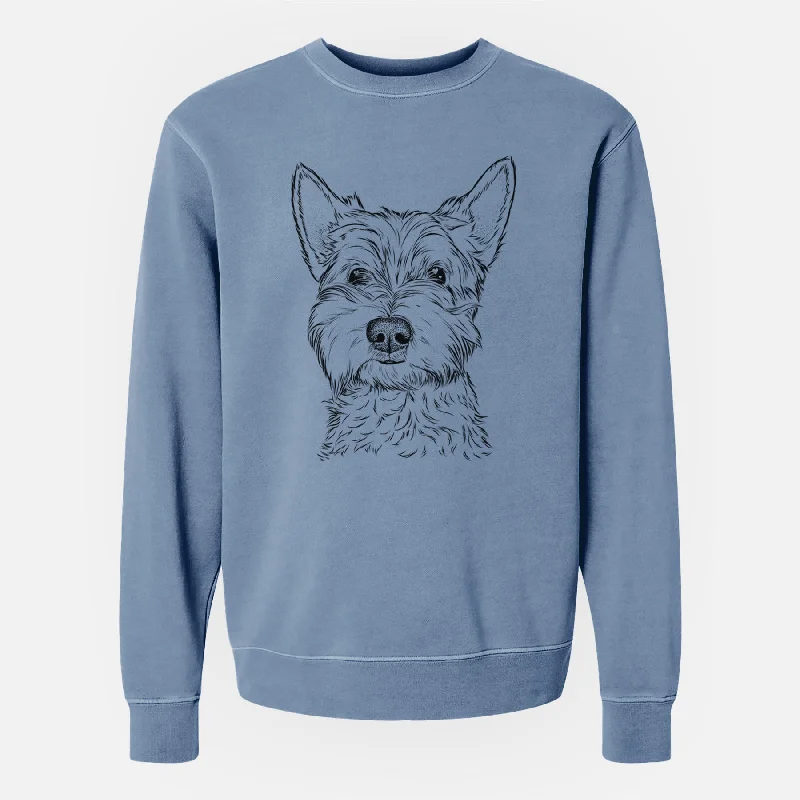 Bare Grizel the West Highland Terrier - Unisex Pigment Dyed Crew Sweatshirt Hoodie with Elastic Cuffs Stretchable Comfortable