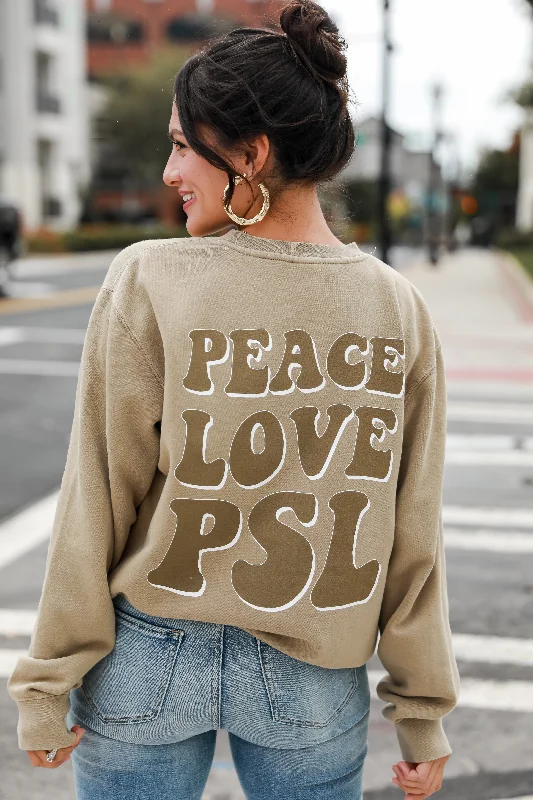 Tan Peace Love PSL Sweatshirt Hoodie with Snap Buttons Easy Quick
