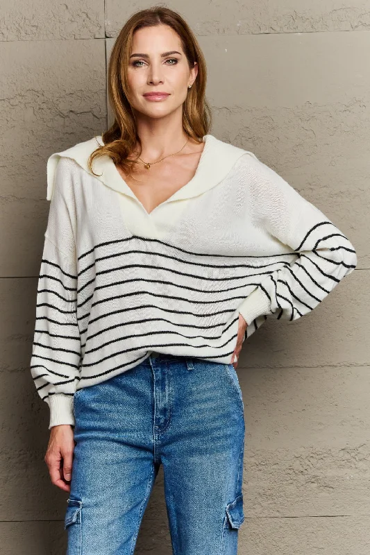 Sew In Love Make Me Smile Striped Oversized Knit Top Round Neck Knit Blouse