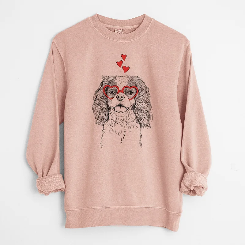 Valentine Poppy the Cavalier King Charles Spaniel - Unisex Pigment Dyed Crew Sweatshirt Hoodie with Front Slit Layering Stylish