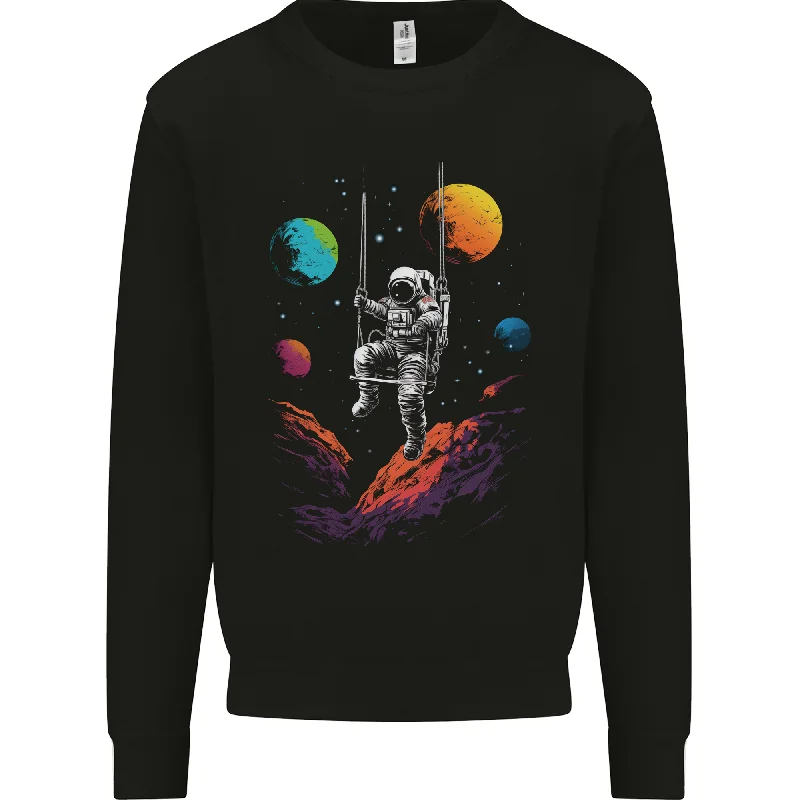 Cosmic Swing Fantasy Astronaut in Space Planets Mens Sweatshirt Jumper Hoodie with Front Slit Layering Stylish Cosmic Swing Fantasy Astronaut in Space Planets Mens Sweatshirt Jumper Hoodie with Front Slit Layering Stylish