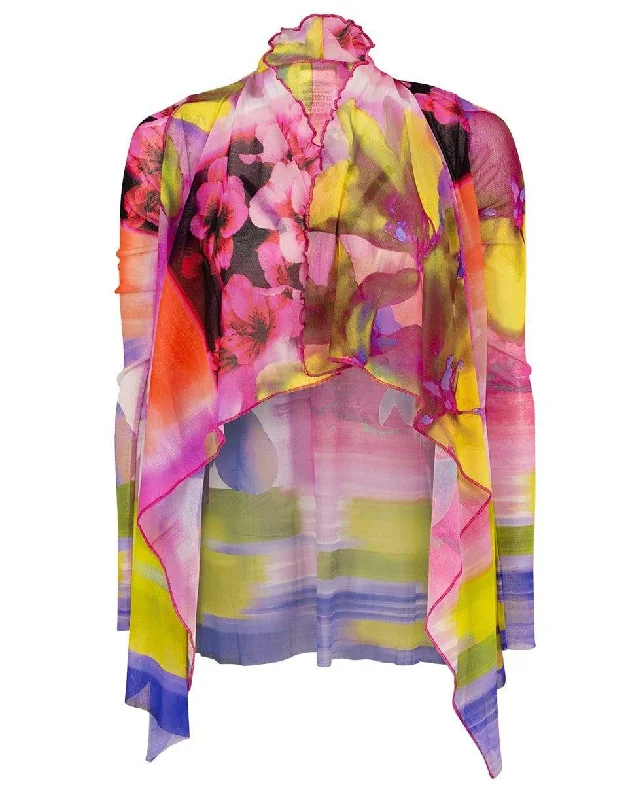 Printed Drape Front Cardigan Zippered Front Buttoned Front Snap Front
