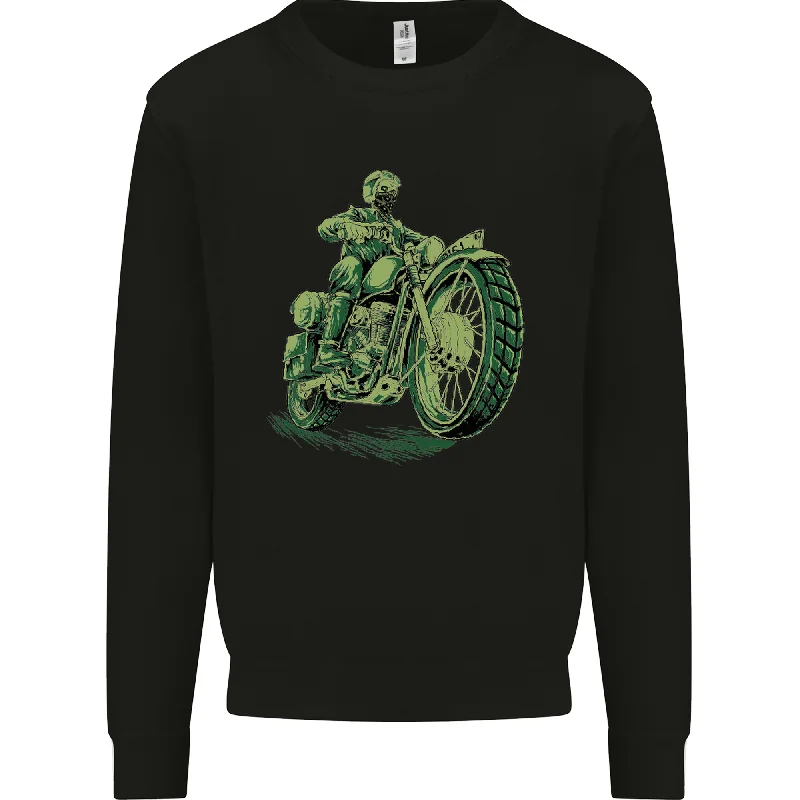 Biker Green Cafe Racer Motorbike Motorcycle Mens Sweatshirt Jumper Hoodie Crop Top Short Trendy