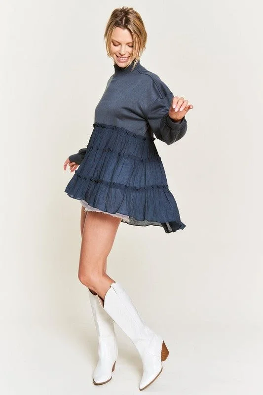 Mock Neck Tunic Knit Top One Shoulder Knit Shirt