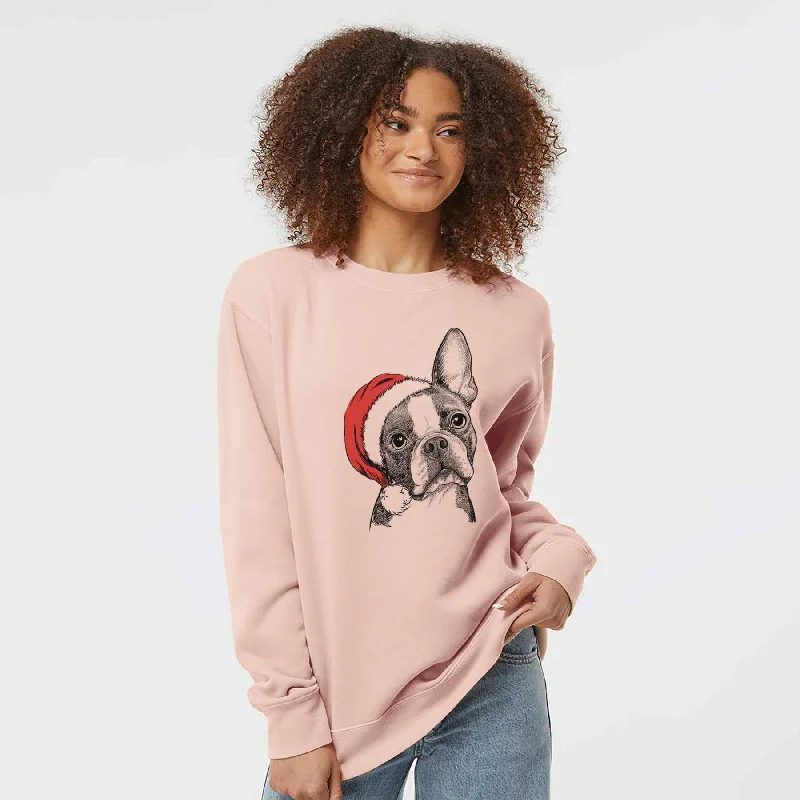 Santa Dee Dee the Boston Terrier - Unisex Pigment Dyed Crew Sweatshirt Hoodie with Color Block Contrast Stylish Santa Dee Dee the Boston Terrier - Unisex Pigment Dyed Crew Sweatshirt Hoodie with Color Block Contrast Stylish