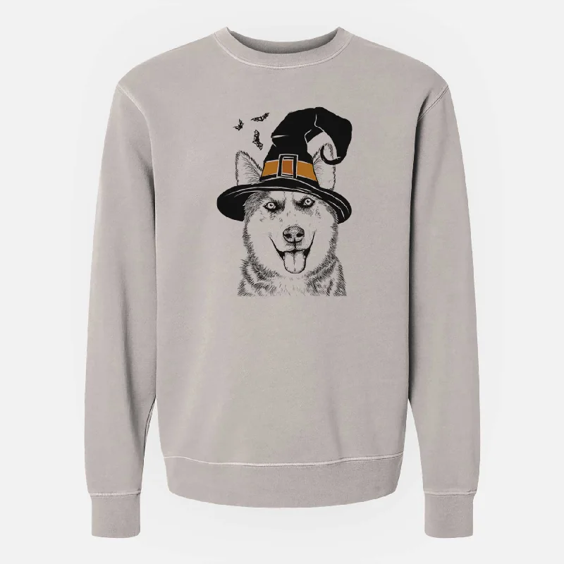 Witch Sesi the Siberian Husky - Unisex Pigment Dyed Crew Sweatshirt Hoodie with Emblem Brand Identity Witch Sesi the Siberian Husky - Unisex Pigment Dyed Crew Sweatshirt Hoodie with Emblem Brand Identity