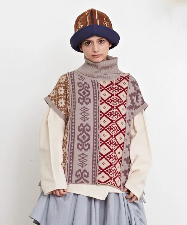 Patchwork Jacquard Knit Top Vintage Knit Top