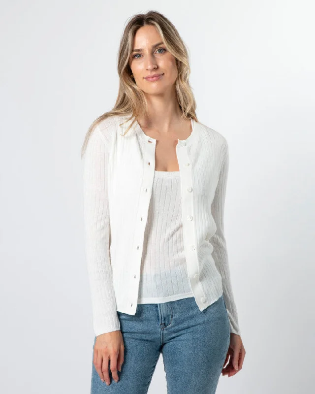 Stella & Gemma Daphne Cardigan - Off White Chenille Blend Fleece Blend Nylon Blend