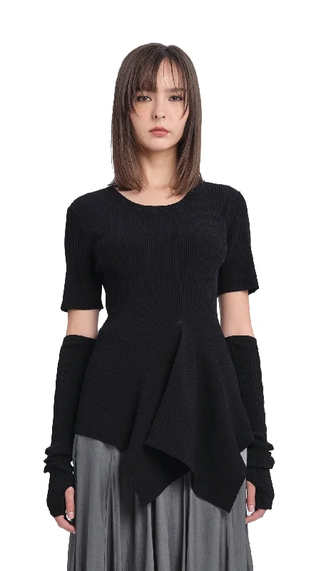 Knit Top with Asymmetrical Hem High-End Knit Shirt