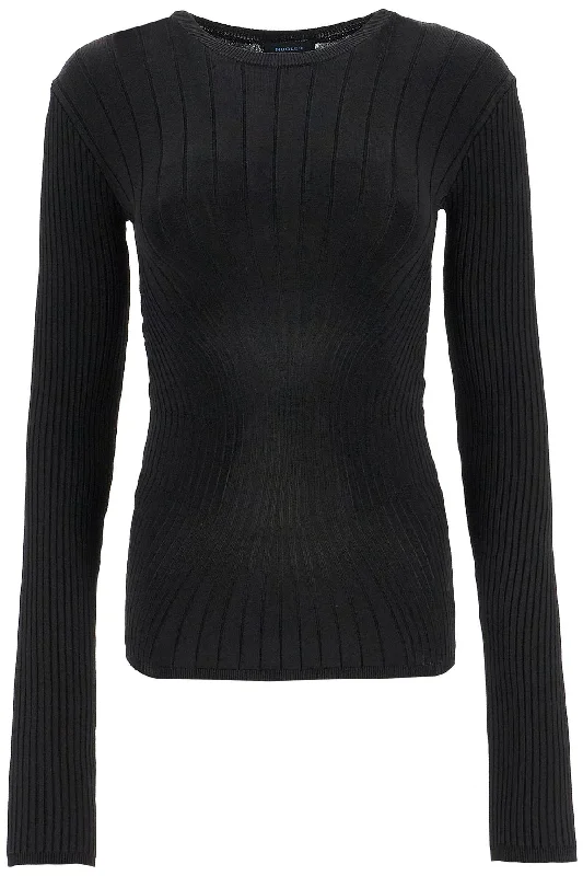 ribbed knit top with long sleeves 24F2TO07191116 BLACK Floral Knit Shirt