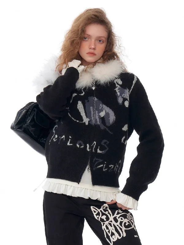 Black cardigan jacket【s0000011051】 Fleece Fabric Down Fabric Feather Fabric