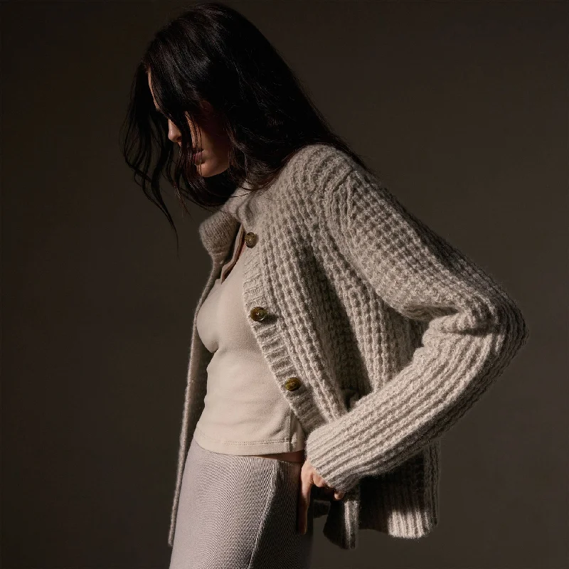 Cashmere Chunky Waffle Cardigan - Hazel Oversized Loose Flowy