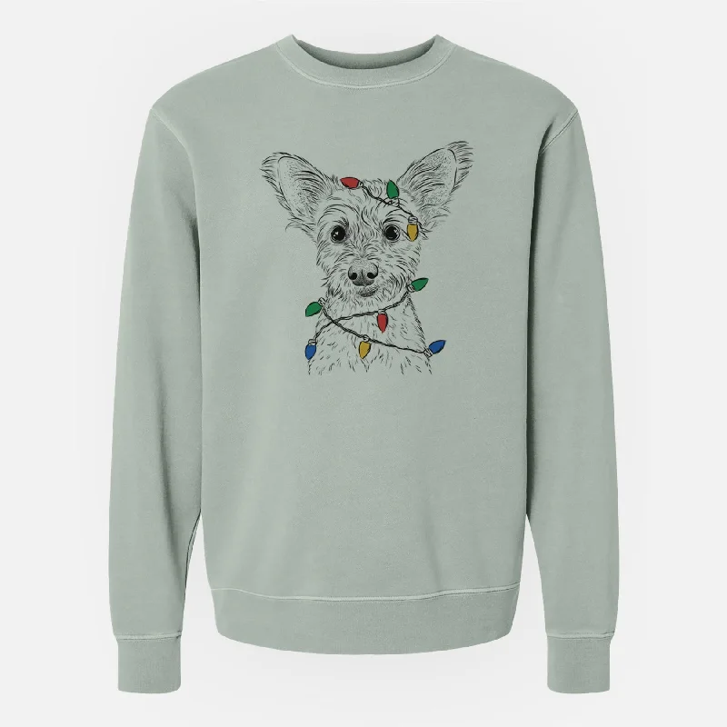 Christmas Lights Heidi the Schnauzer Mix - Unisex Pigment Dyed Crew Sweatshirt Hoodie with Cuffed Sleeves Snug Secure