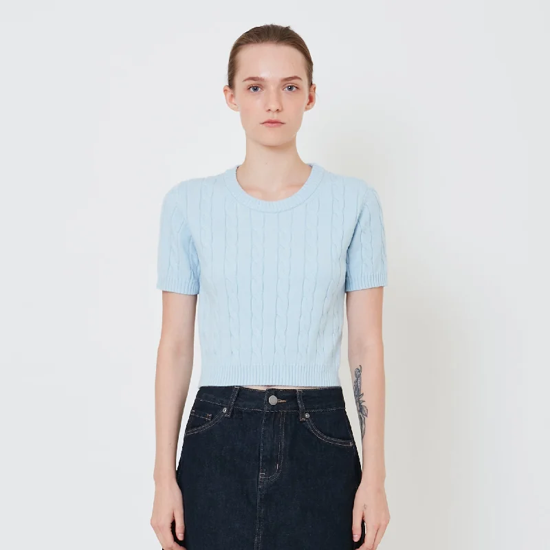 Women Cable Knit Top - Light Blue - SW2411193C Travel Knit Top