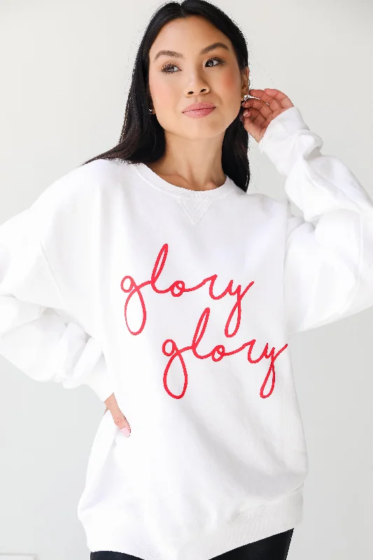 White Glory Glory Script Sweatshirt Hoodie with Pastel Soft Subtle