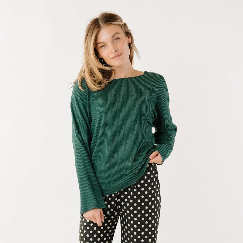 Sabrina Ribbed Pullover, Hunter Green Short Sleeve Top