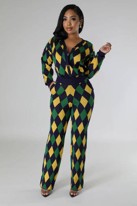 26975P - CHECKERED KNIT CARDIGAN&PANTS SET (4PCS) Lightweight Heavyweight Midweight