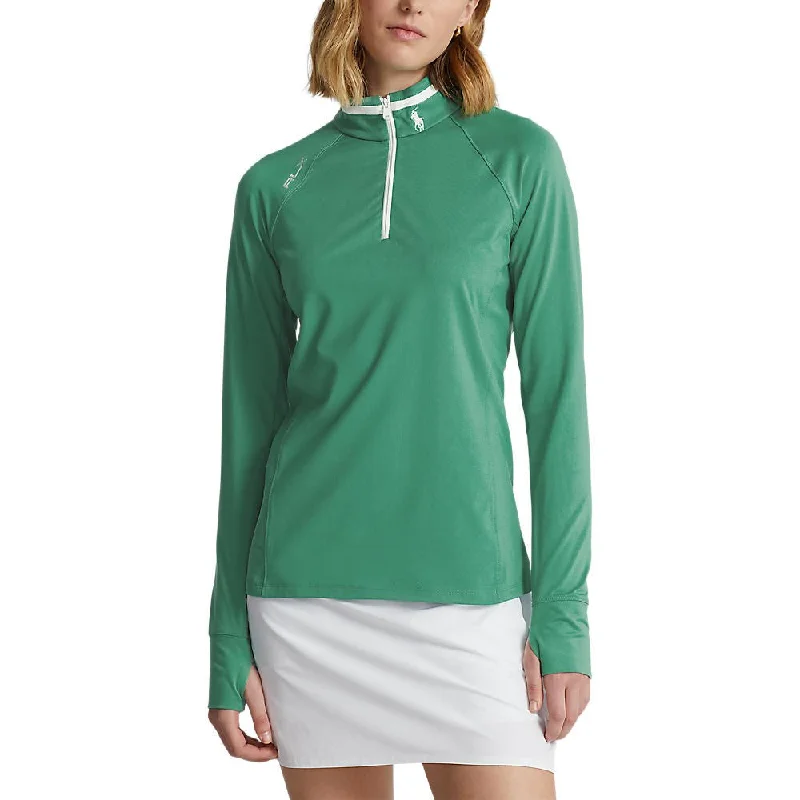 RLX Ralph Lauren Women's Jersey Quarter Zip Golf Pullover - Raft Green/Pure White Fine Merino Wool