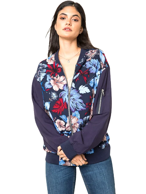 Hayden Hawaiian Floral Bomber Jacket Satin Fabric Silk Fabric Chiffon Fabric