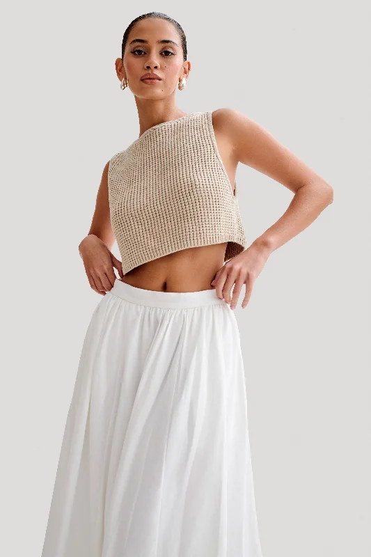Gianni Sleeveless Knit Top - Natural Scoop Neck Knit Tee