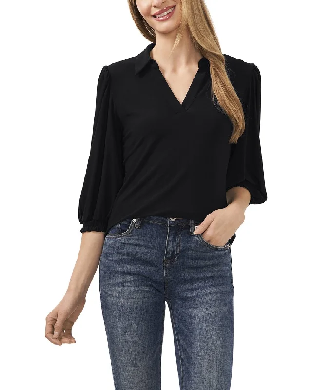 Cece Split Neck 3/4 Sleeve Knit Top Olive Green Knit Blouse