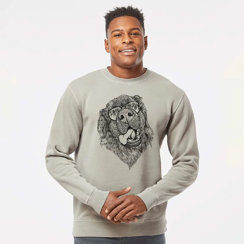 Aviator Tuna the Newfoundland - Unisex Pigment Dyed Crew Sweatshirt Hoodie with Hem Raw Edge Edgy Unfinished Aviator Tuna the Newfoundland - Unisex Pigment Dyed Crew Sweatshirt Hoodie with Hem Raw Edge Edgy Unfinished